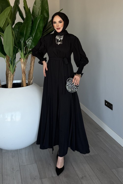 Siyah Meşk Abaya Takım Tesettür Giyim  Siyah