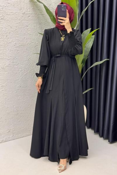 Siyah  Mihra  Abaya Takım Tesettür Giyim  Siyah