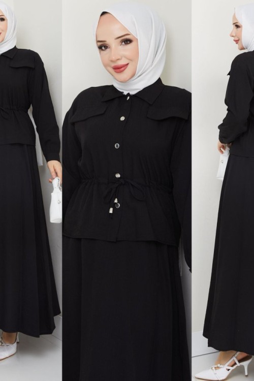 Siyah Moda Etek Takım Tesettür Giyim Anadolu Siyahı