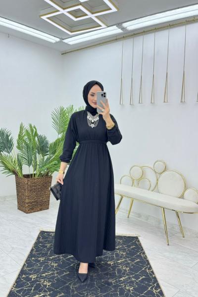 Siyah Moda Elbise Tesettür Giyim Siyah