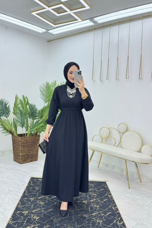 Siyah Moda Elbise Tesettür Giyim Siyah