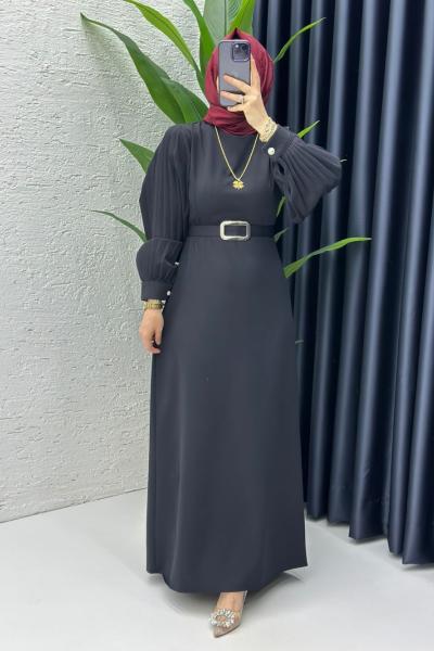 Siyah Narin Elbise Tesettür Giyim Siyah