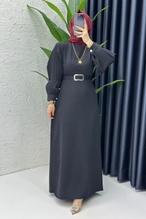 Siyah Narin Elbise Tesettür Giyim Siyah