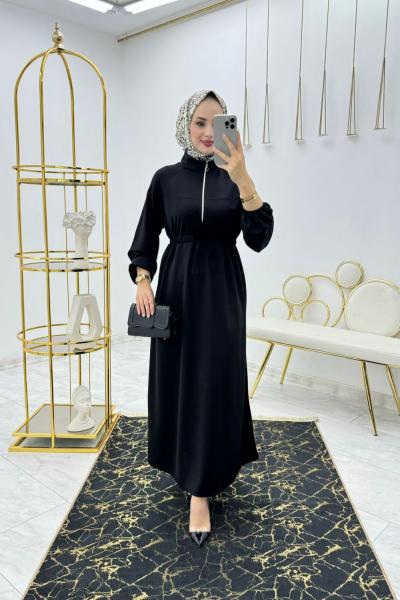 Siyah Nazlı Elbise Tesettür Giyim  Siyah