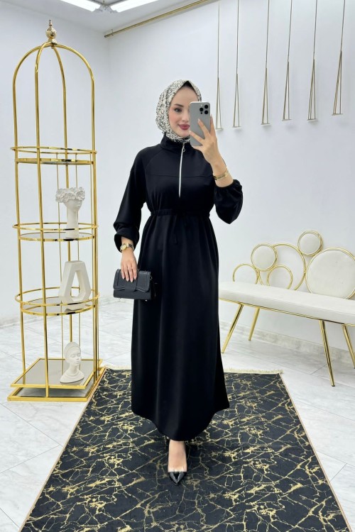 Siyah Nazlı Elbise Tesettür Giyim  Siyah
