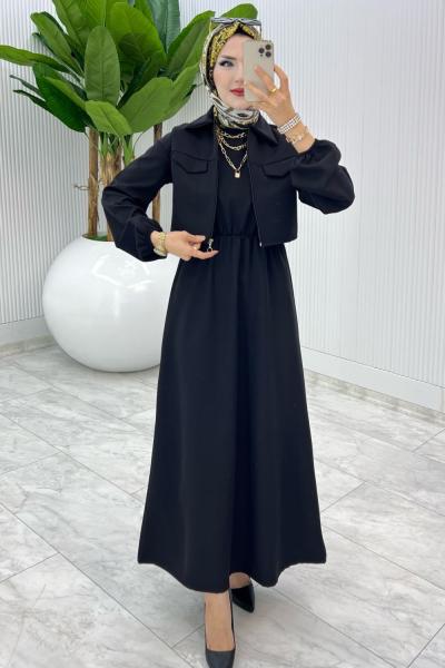 Siyah Oylat Elbise Tesettür Giyim Siyah