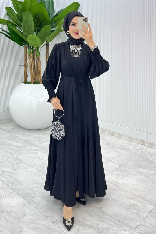 Siyah Özel Tasarım Zümra Baya Takım Tesettür Giyim Siyah