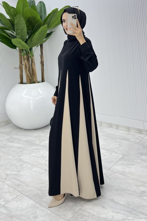 Siyah Parçalı Elbise Tesettür Giyim Siyah