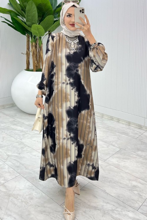 Siyah Pelin Elbise Tesettür Giyim Siyah