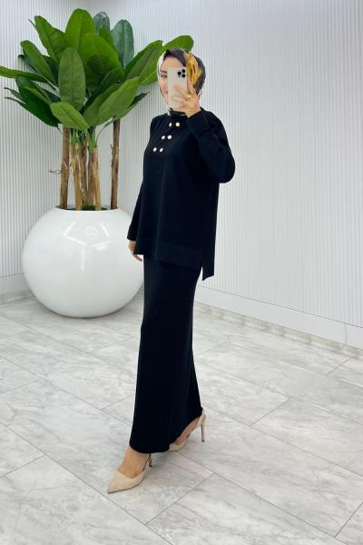 Siyah  Premium Asiye  Triko Etek Takım  Siyah