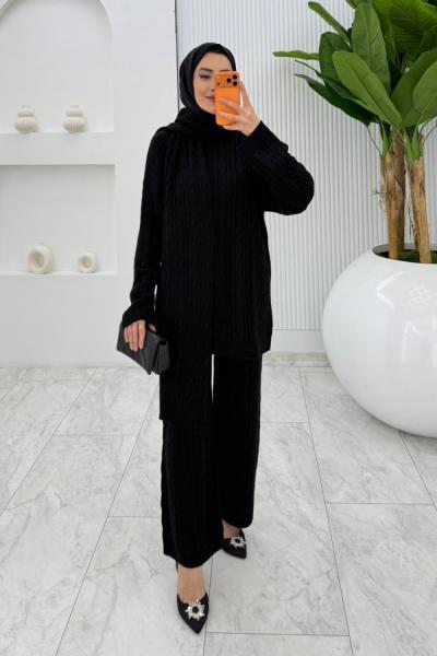 Siyah  Premıum Atkılı Triko Takım Tesettür Giyim  Siyah