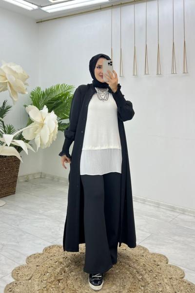 Siyah Premıum Scuba Naz Takım Tesettür Giyim Siyah