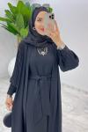 Siyah Premium Melek Abaya Takım Tesettür Giyim Siyah