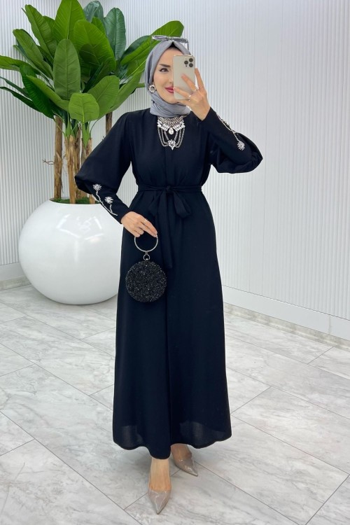 Siyah Premıum Alessı Ferace Tesettür Giyim Siyah