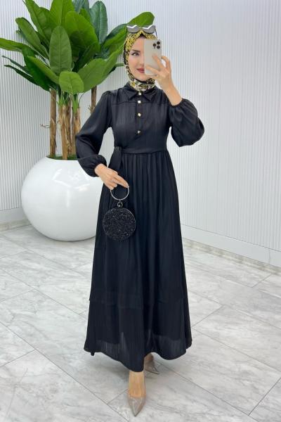 Siyah Premium Lotus Elbise Tesettür Giyim Siyah