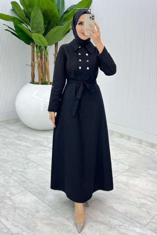 Siyah Premıum Roma Elbise Tesettür Giyim Siyah