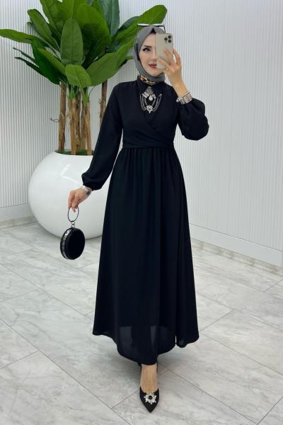 Siyah Premıum Dilara Elbise Tesettür Giyim Siyah