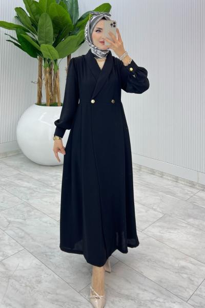 Siyah Premium Lal Ferace Elbise Tesettür Giyim Siyah