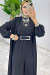 Siyah Premium Silva Tulumlu Abaya Takım Tesettür Giyim Siyah