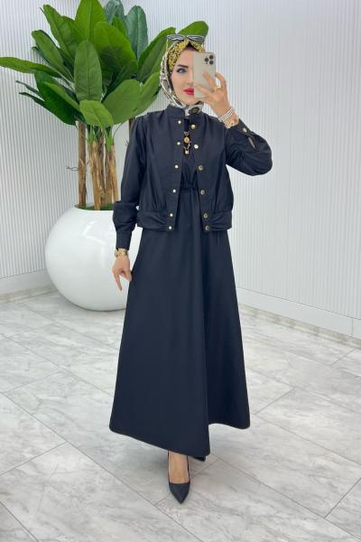 Siyah Premium Gizem Takım Tesettür Giyim Siyah Haki