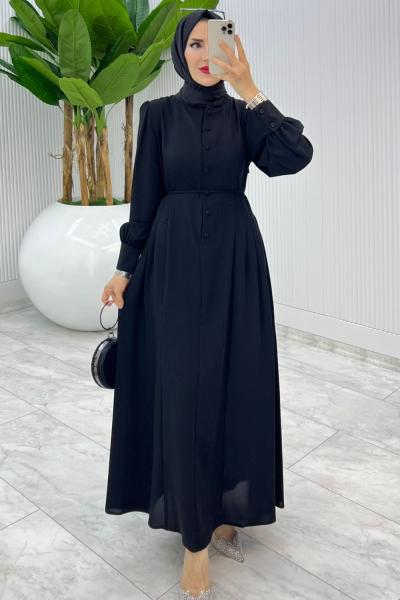 Siyah Premıum İstanbul Elbise Tesettür Giyim Siyah
