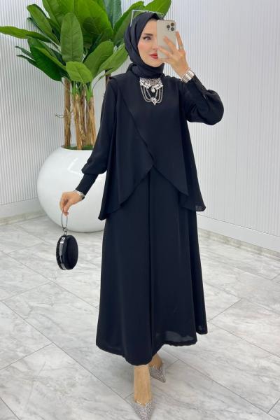 Siyah Premium Asalet Ferace Elbise Tesettür Giyim Siyah