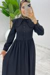 Siyah Premium Bebe Yaka Elbise Tesettür Giyim Siyah