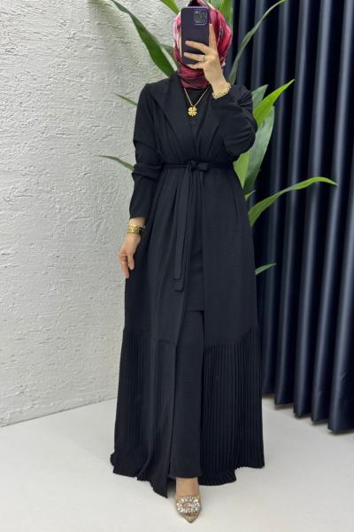 Siyah Premium Üçlü Helena Takım Tesettür Giyim Siyah