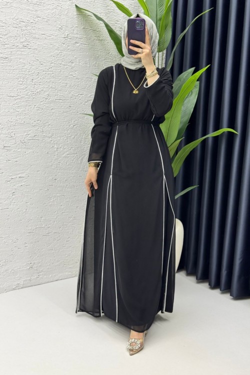 Siyah Premium İkili Şifon Takım Tesettür Giyim Siyah