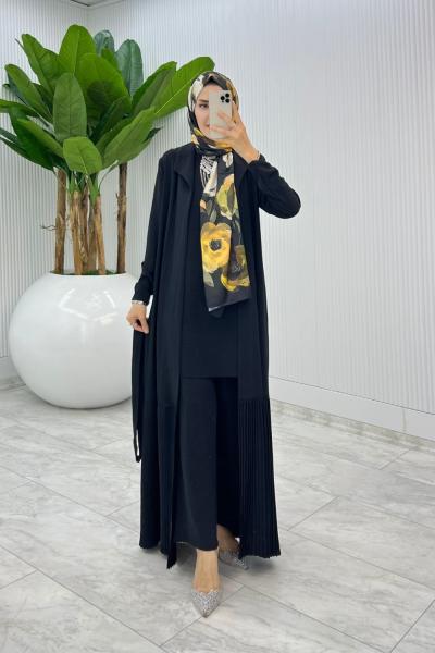 Siyah Premium Üçlü Derin Takım Tesettür Giyim Siyah