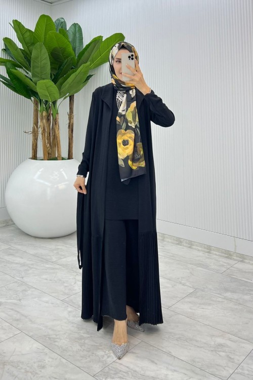 Siyah Premium Üçlü Derin Takım Tesettür Giyim Siyah