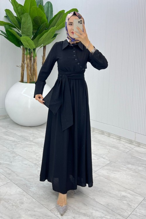 Siyah Premıum Nagihan Elbise Tesettür Giyim Siyah
