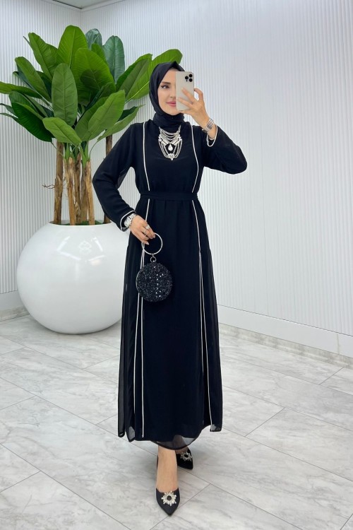 Siyah Premium İkili İmren Takım Tesettür Giyim Siyah
