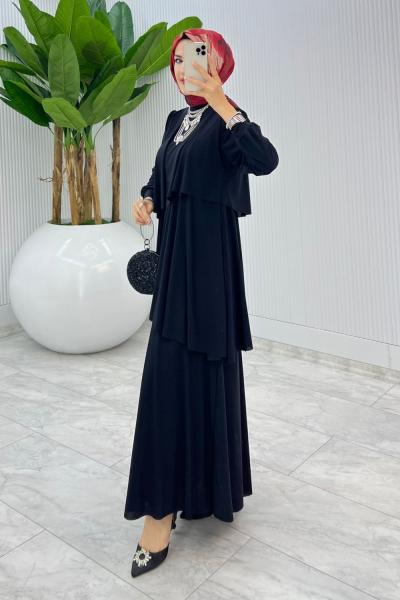 Siyah Premium Diva Elbise Tesettür Giyim Siyah