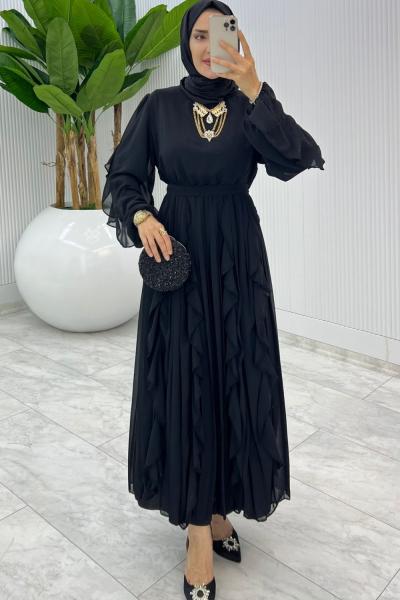 Siyah Premium Manolya Elbise Tesettür Giyim Siyah
