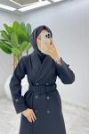 Siyah Premium Kaşe Kaban Tesettür Giyim  Siyah