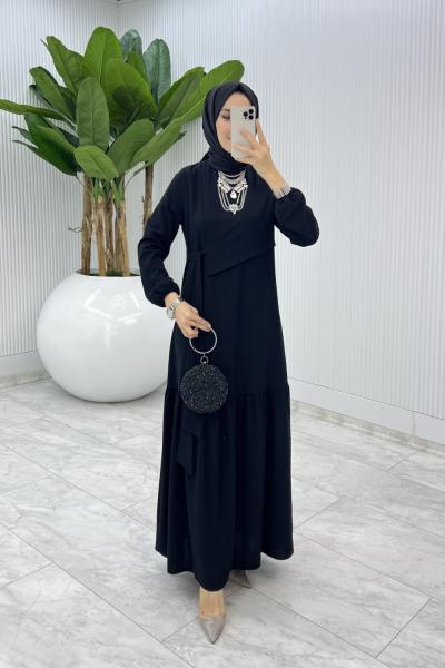 Siyah Premıum Seçil Elbise Tesettür Giyim  Siyah