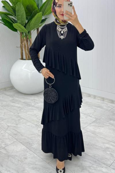 Siyah Premium Tijen Elbise Tesettür Giyim Siyah