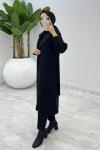 Siyah Premıum Defne Kaşe Kaban Tesettür Giyim  Siyah