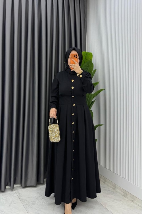 Siyah Premium Asel Elbise Tesettür Giyim  Siyah