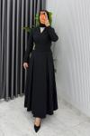 Siyah Premium Hülya Ferace Elbise Tesettür Giyim  Siyah