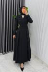 Siyah Premium Hülya Ferace Elbise Tesettür Giyim  Siyah
