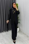 Siyah Premium Kemerli Gözde Takım Tesettür Giyim  Siyah