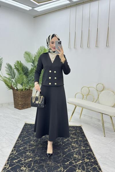 Siyah Premium Firuze Takım Tesettür Giyim Siyah