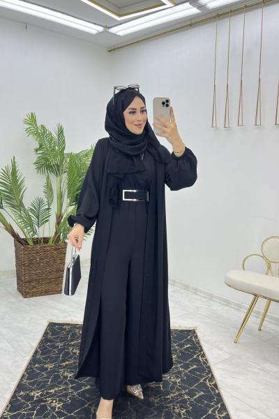Siyah Premıum Fulya Abaya Tulum Takım Tesettür Giyim Siyah