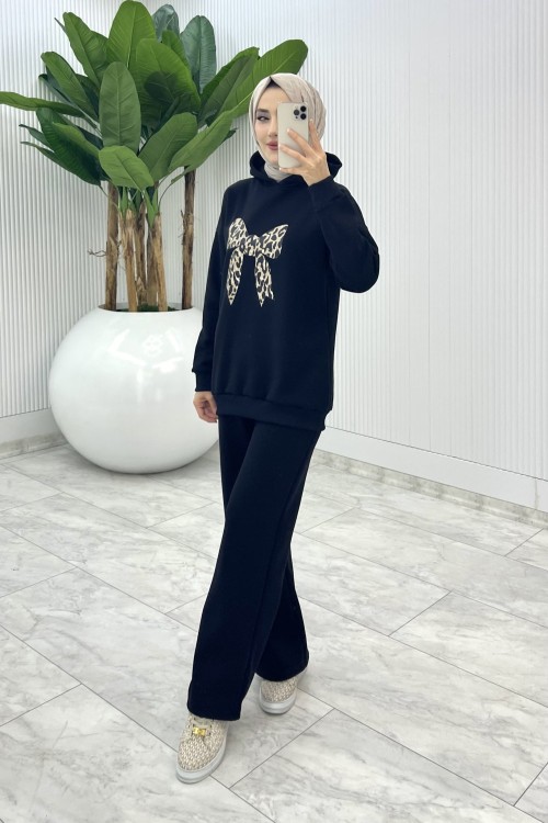 Siyah Şardonlu Naz Takım Tesettür Giyim  Siyah