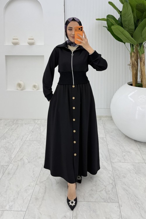 Siyah Şazeli Premium Etek Takım Tesettür Giyim  Siyah