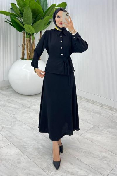 Siyah Şeyda Etek Takım Tesettür Giyim Siyah