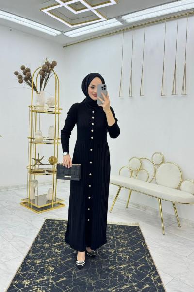 Siyah Suzan Triko Elbise Tesettür Giyim Siyah