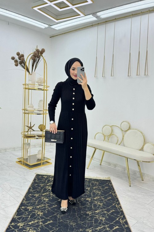 Siyah Suzan Triko Elbise Tesettür Giyim Siyah